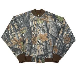 Vintage Camo Hunting Jacket XL Full Zip Woodland Leaf Print Made In USA